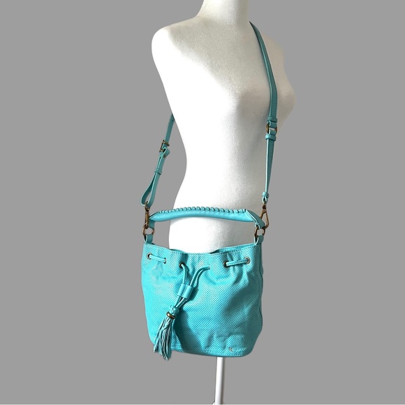 ELLIOTT LUCCA Women's Perforated Leather Crossbody Bucket Bag - Picture 3 of 13